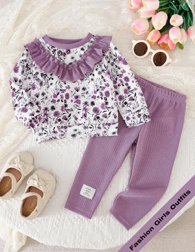 Baby Girl Clothes Toddler Fall Winter Outfit Infant Ruffle Long Sleeve Sweatshirt Floral Legging 2PCS Pants Set2