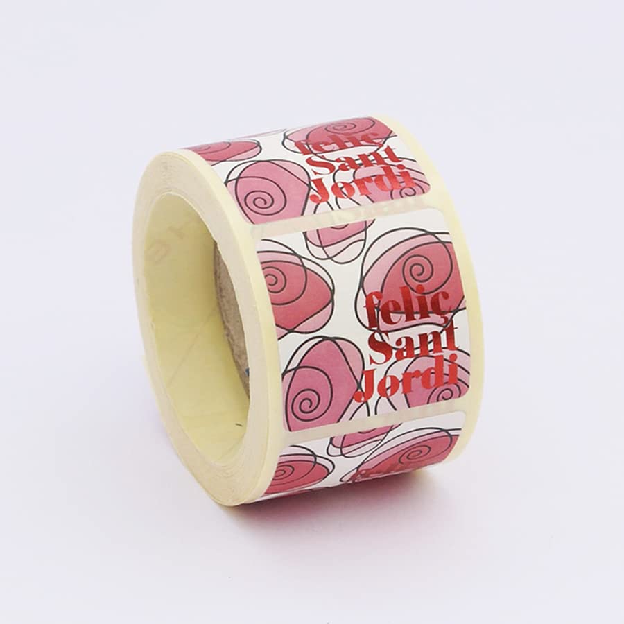 250 Pegatinas «Feliç Sant Jordi» con dibujo rosas abstractas