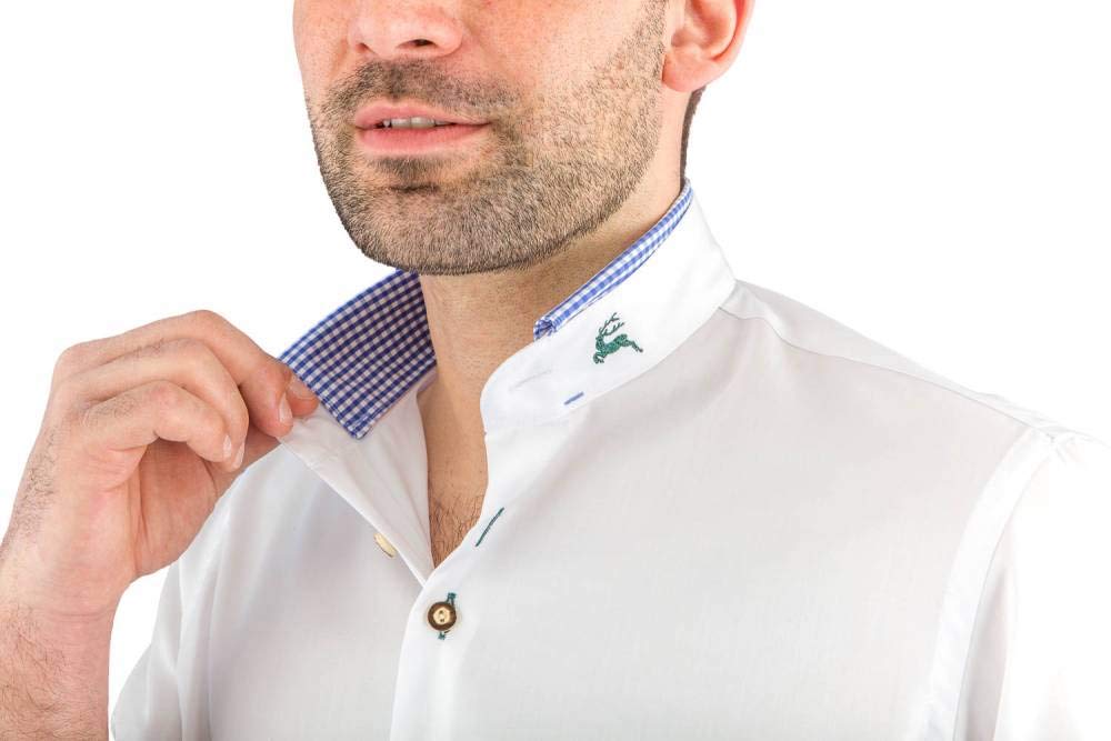 Arido Trachtenhemd Herren 2624 255 30 Baumwollhemd Weiß Blau Kariert Hemd Stehkragen Slim Fit Freizeit Shirt Herren
