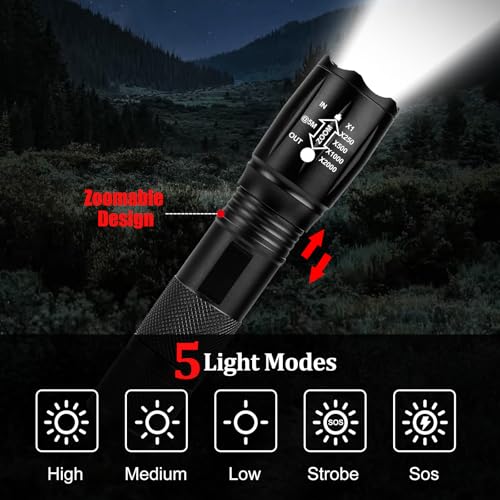 Image of Zoomable LED Flashlights 5 Modes Bright Tactical Torch High Lumens 2Pack