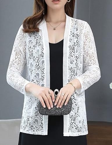 FindThy Women’s 3/4 Sleeve Lace Cardigan Long Sleeve Open Front Floral Crochet Shrug Cover Up3