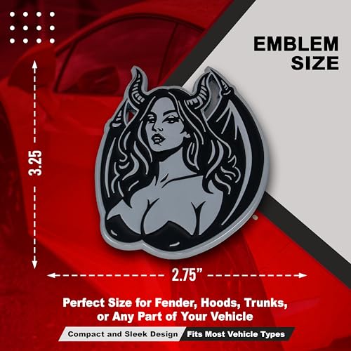 Image of Succubus Emblem, Devil Girl Demon Goddess 3D Badge, Dark Gothic Lilith Style Auto, Custom 3D Exterior Automotive Accessories, Universal Fit for Car, Truck, SUV (Set of 2) (Chrome)