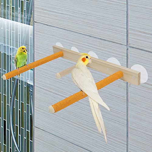 Image of Litewoo Wood Bird Perch Parrot Stand Parrot Standing Bar Toy Parrot Bath Stands Suppllies Shower Perch with Wall Sucker (Multicolor)
