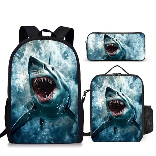 Scovotec Mochila para escola infantil, Tubarão, Large, Mochila escolar
