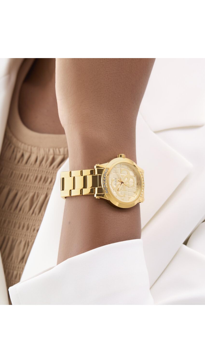 Guess GT Annette Damen Armbanduhr, Edelstahl, 26 mm, Edelstahlarmband, Farbe: Gold, 1 bar, Zifferblattfarbe: Gold, Zirkonia, GW0861L2