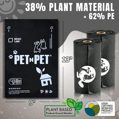 Pet N Pet PNP1080 1080 Counts Black Poop Bags For Dogs, 38% Plant Based & 62% Pe Extra Thick Dog Poop Bags Rolls, 9 Inch X 13 Inch Unscented Dog Bags For Poop, Doggie Poop Bags, Cat Poop Bags, Pet Waste Bags thumb #1