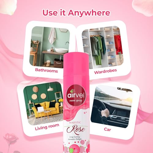 Image of Airvel Majestic Rose Air Freshener Spray | Long Lasting Floral Fragrance for Room, Bathroom & Office | Non-Toxic, Odor Neutralizer, Easy Spray Mist | 217ml Each Pack of 2