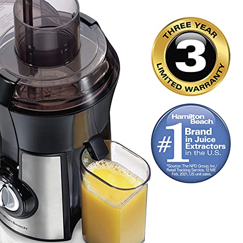 Hamilton Beach Juicer Machine, Big Mouth Large 3” Feed Chute for Whole Fruits and Vegetables, Easy to Clean, Centrifugal Extractor, BPA Free, 800W Motor, Silver