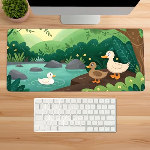 Image of Duck Family Premium Desk Mat | Anti-Skid | Anti-Slip | 90 * 42 cm | Laptop Mat for Work from Home /Office /Gaming- Extended Mouse pad and Keyboard Desk mat