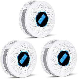 Smoke and Carbon Monoxide Detector Combo with Sound Warning and LCD Display Battery Powered CO Smoke Alarm Detector, 3 Pack (AA Battery Not Include)