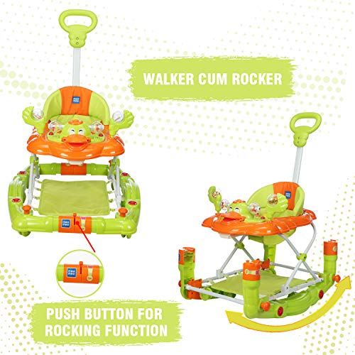 Image of Mee Mee Baby Walker & Rocker - 3 Level Adjustable Height, Foot Mat - Light & Musical Activity Tray - Detachable Cushioned Seat - 360 Rotational Wheels - 6-18 Months - 15kg - (Green)