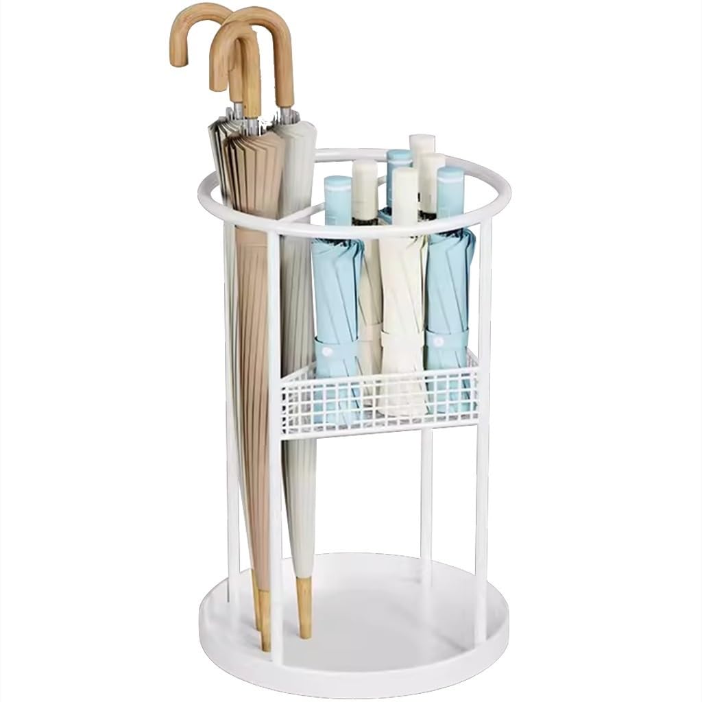Flyiodfcxv White Umbrella Stand, Restaurant Floor-Standing Iron Art Umbrella Basket(White)