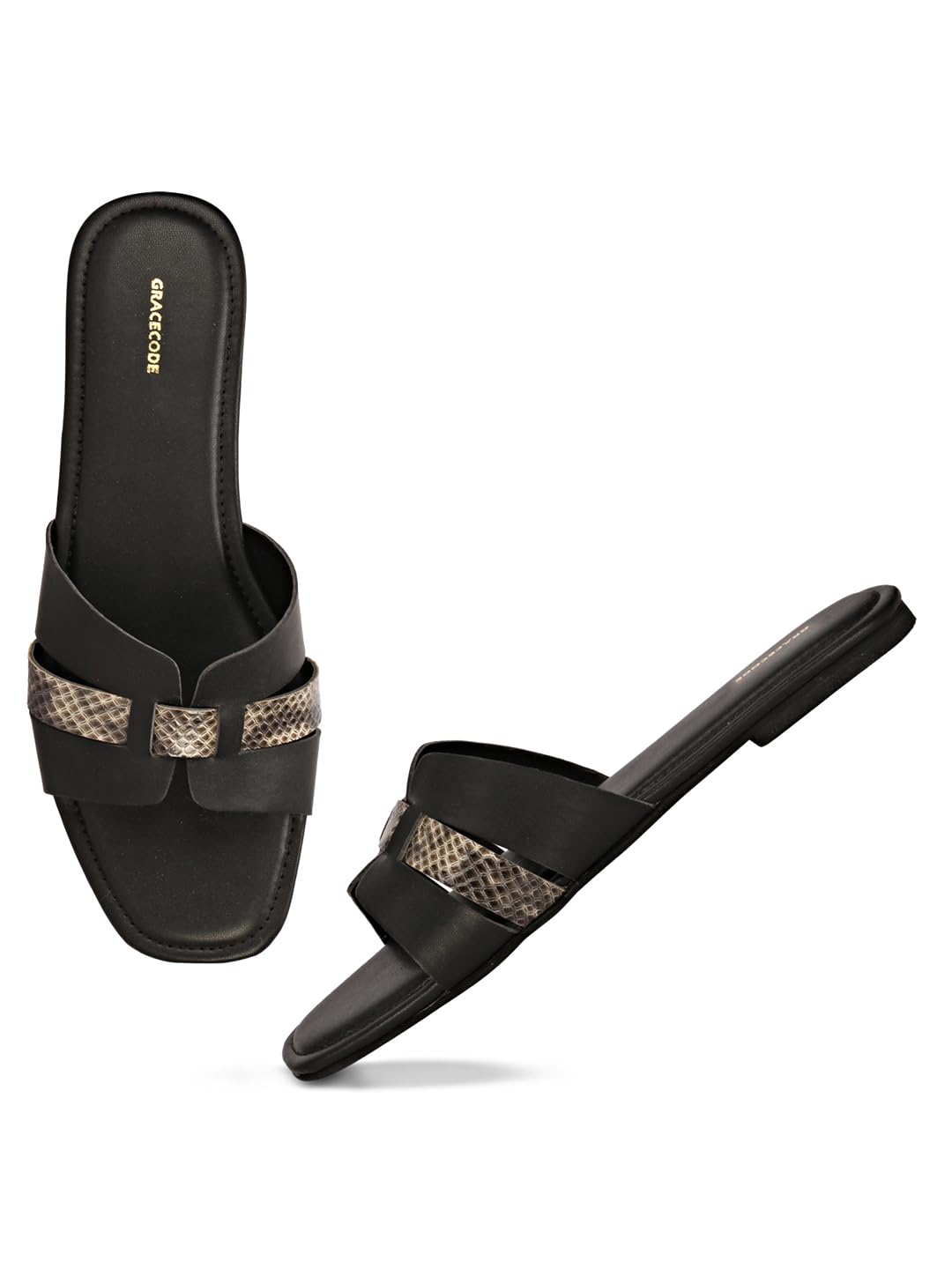 GRACECODE Women's Synthetic Slip-On Open Toe Flat - Stylish Elevated Comfort for Casual Wear || GC-1873