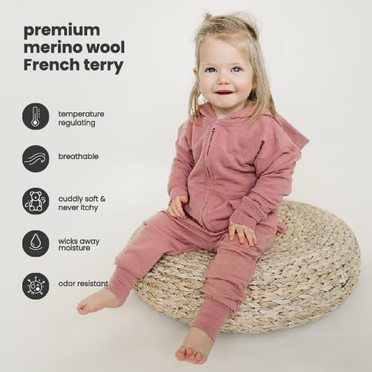 Woolino Merino Wool Kids Jogger Pants with Pockets - Ultra Soft and Cozy Sweatpants for Boys and Girls - Mauve Pink, 1-2 Years