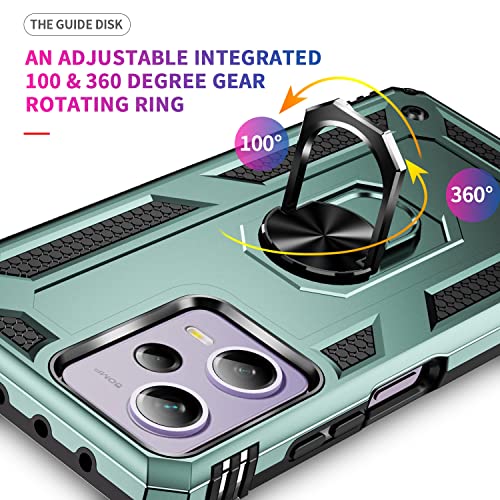 Image of ShieldTech Back Cover for Redmi Note 12 5G | Rugged Armor Case with Ring Stand | 360 Protection | Shockproof | Camera & Screen Guard (PC, Green)
