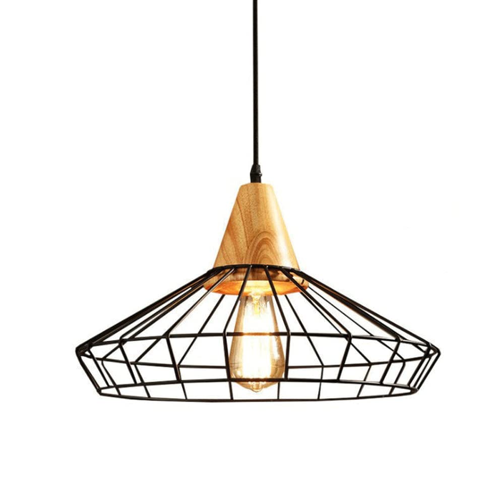 Pendentif luminaire E27 en fer noir avec abat-jour en métal creux pour salon