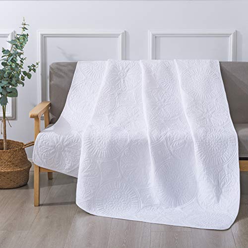 Soul & Lane Inner Circle 100% Cotton White Oversized Lap Quilt - 60' x 70' | Solid Modern Throw Blanket