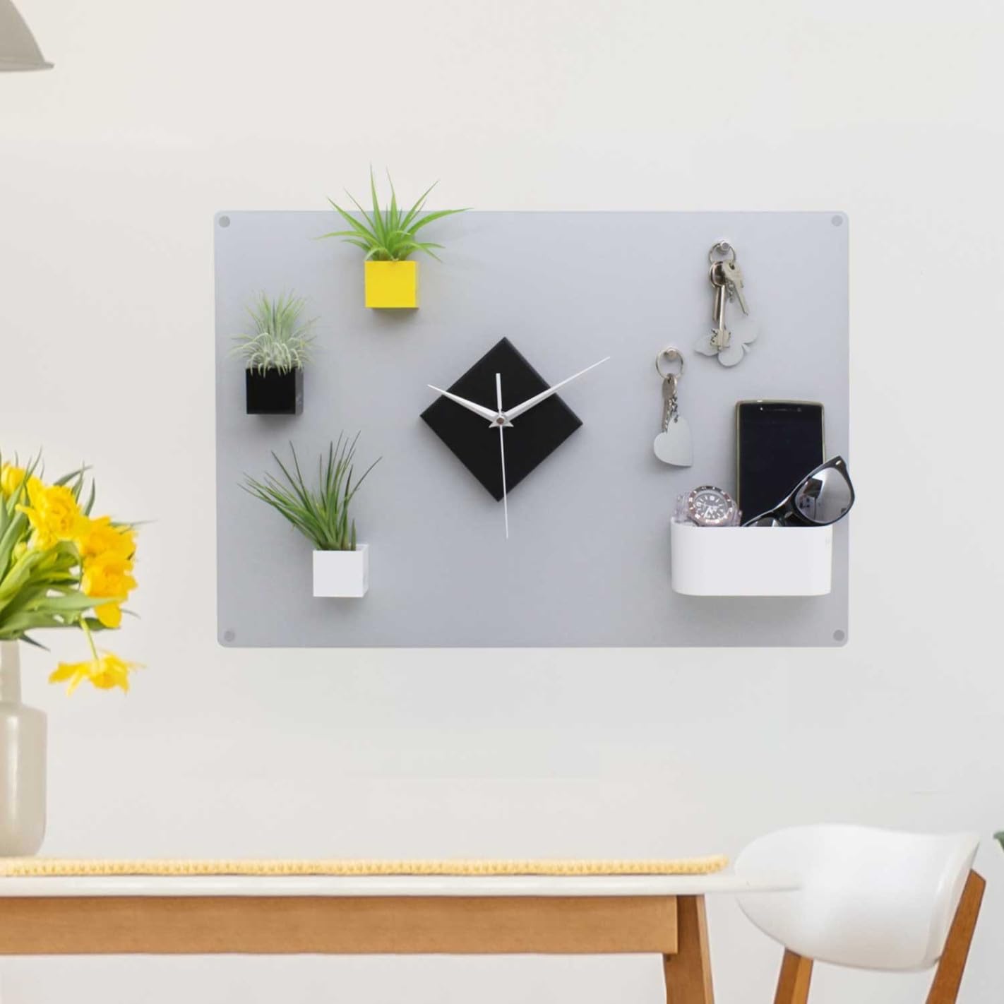 KalaMitica - Horloge magnétique carrée, noir mat - Pour tableaux blancs magnétiques et surfaces en acier ferritique - Design moderne - 10 x 10 x 3,5 cm