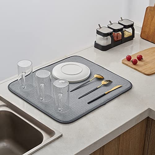 Image of Microfibre Drying Mat for Kitchen Dish Drying Drainer Mat Absorbent Drying Mat Washing Up for Glass, Plate & Cup 16inch x 18inch 2 Pack (Grey)