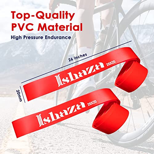Ishaza Pack Of 2 Bicycle Rim Strip 26" X 20Mm – Red Rim Tape High-Pressure, Puncture & Temperature Resistant Durable Elastic Pvc Bike Wheel Liner For Mountain & Road Bicycle #TOP1