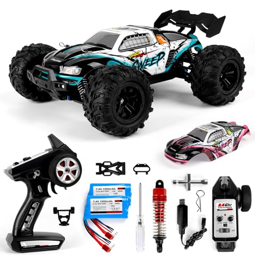 YAZHIYI RC Car 1/16 Scale 4WD Brushless High-Speed Remote Control Car, Fast 65+ mph, All-Terrain Off-Road Truck, Adult Electric RC car, Including 1500mAh*2 T-Plug Battery, Suitable for Adults Boys