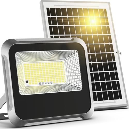 Engrepo Solar Light Outdoor, 10000mAh Luces Solares Solar Powered Security Flood Light Outside 3000LM IP65 Waterproof Dusk to Dawn with Remote Control and 8.2 ft Cable for Yard, Garden, Shed, Barn.