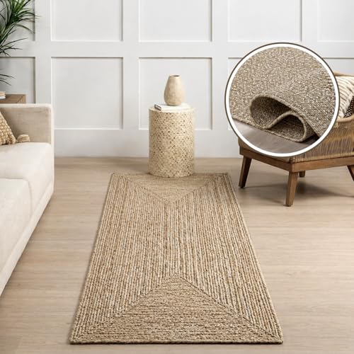 Image of Size 2x9 feet Cotton Braided Runner Rug, Small Throw Runners for Kitchen Bedroom Bathroom Laundry Room, Low-Pile Washable - (Beige Rectangular, 2x9 feet)