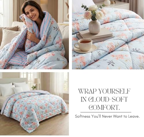 Image of BSB HOME Cloud Cotton Reversible AC Comforter for Double Bed | Super Soft 220 GSM Quilt /Duvet /Dohar | Lightweight All-Season Comforter | 88 x 90 Inches (1 Piece) (Aqua, Pink)