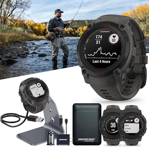 Garmin Instinct E Rugged GPS Adventure Smartwatch | 40mm | Wrist Based Heart Rate Monitor, Up to 16 Days of Battery Life | Charcoal with Signature Stand Power Bundle