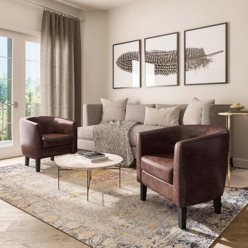 Image of BELLEZE Accent Barrel Chair, Club Tub Sofa Corner Chair with Flared Legs and Cozy Soft Padding for Living Room Bedroom Waiting Room - Caramel