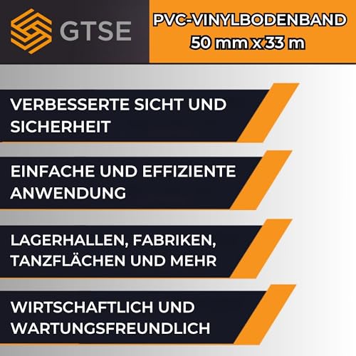 GTSE Bodenmarkierungsband 50 mm x 33 m Gelb 0,15 mm dick – Markierungsband, Tanzflächen, Fitnessstudios, Lager - 1 Rolle
