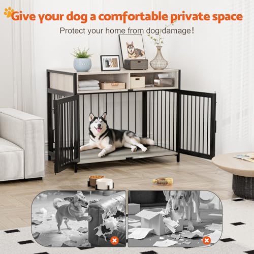 Gimars Hundebox 94×58×63 cm mit Tischplatte und Schublade, robuste Indoor-Hundebox für kleine, mittlere und große Hunde