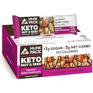 Munk Pack Keto Nut & Seed Bar | Low Carb Keto & Plant Based Snacks | Nutrient Dense & Gluten Free Sea Salt Dark…