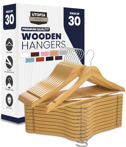 Utopia Home Premium Wooden Hangers 30 Pack - Heavy Duty