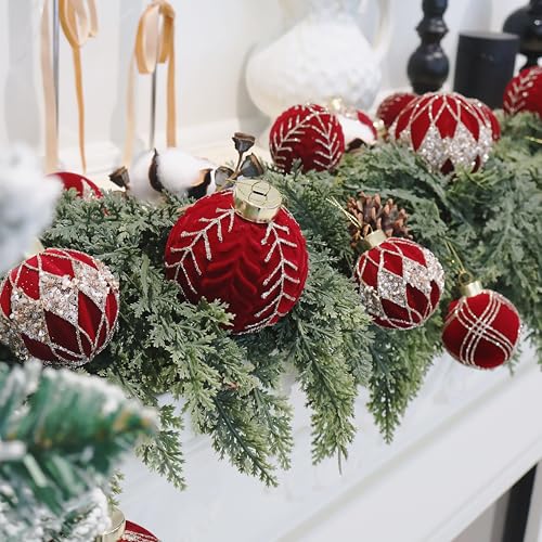 Image of 4IN Large Velvet Christmas Ornaments with Glitter, 9PCS Flocked Ornaments