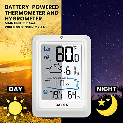 Bayga Indoor Outdoor Thermometer Wireless Digital Hygrometer, High Precision Temperature Humidity Gauge Monitor With 330Ft Range Remote Sensor, Backlight Room Thermometer With Outdoor Index #TOP5
