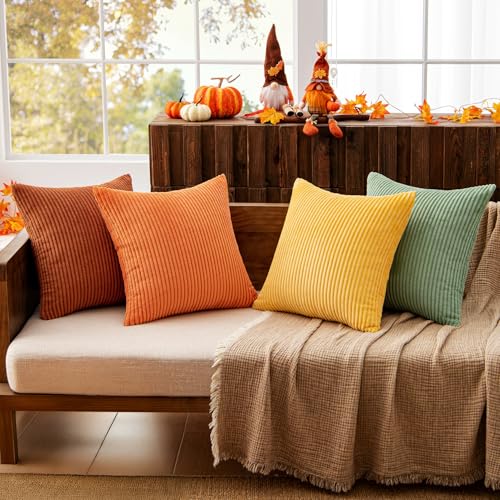Image of MIULEE Fall Decorative Throw Pillow Covers Yellow Rust Green 20x20