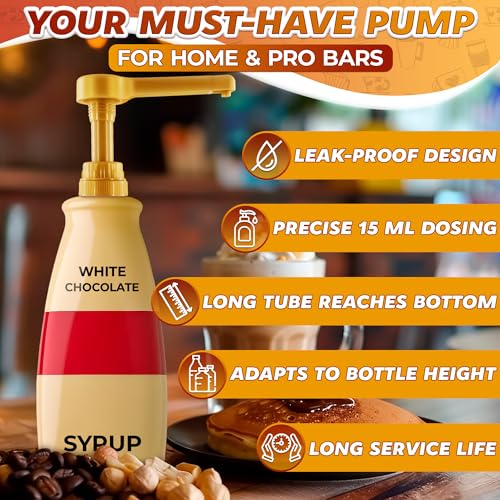 Image of Pump for Coffee Syrup Bottle Set of 3 - Compatible with Torani, Davinci (64oz), and Ghirardelli (87-90oz) Bottles | Sauce Pump Dispenser 0.5oz Each Press - Adjustable Long Tube & Lockable Design