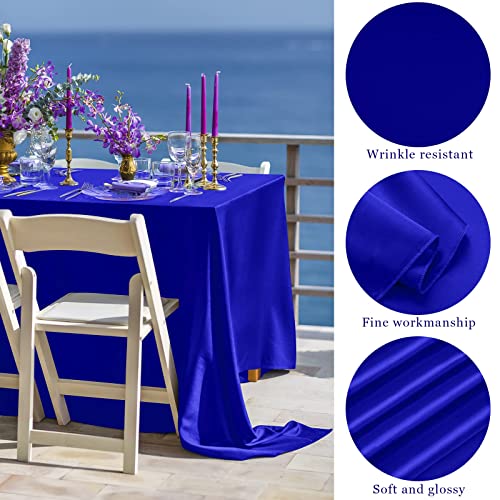 Image of TURSTIN 4 Pack Royal Blue Satin Tablecloth 102 x 58'' Overlay Table Cover