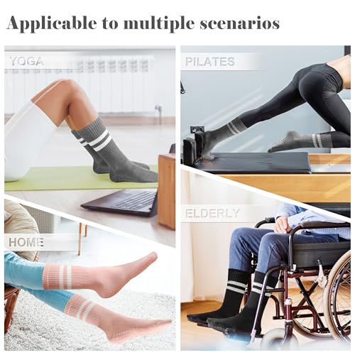 Image of Pilates Socks for Women Non Slip, Cotton Crew Grippy Yoga Socks with Grips for Maternity Hospital Workout, 3 Pairs