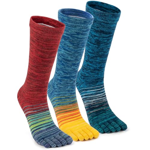 Image of Womens Crew Toe Sock, Colorful Cotton Toe Socks for women Arch Support, Casual Calf Running Five-Toe Design(3&6pairs)