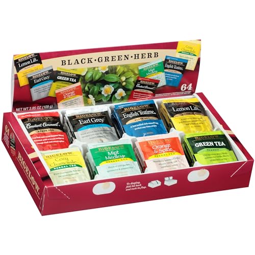 Bigelow Tea Assortment, Green, Black, and Herbal Teas with English Teatime, Constant Comment, Lemon Lift, Earl Grey, Green, Cozy Chamomile, Orange Spice, Mint Medley, 64 Tea Bags (Pack of 1)