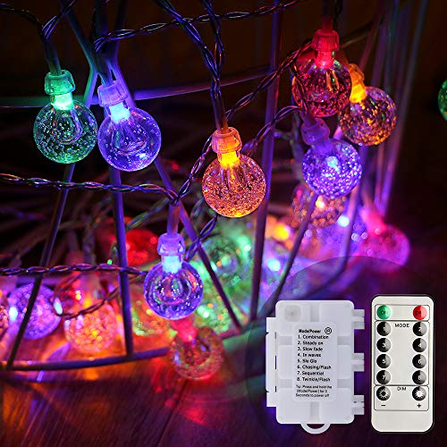 Preisvergleich Produktbild Koopower LED-Lichterkette mit Fernbedienung und Timer, wasserdicht, batteriebetrieben, Kristallkugel-Lichterkette für Weihnachten, Festival, Garten, Party, Hof, Hochzeit, Dekoration (mehrfarbig)