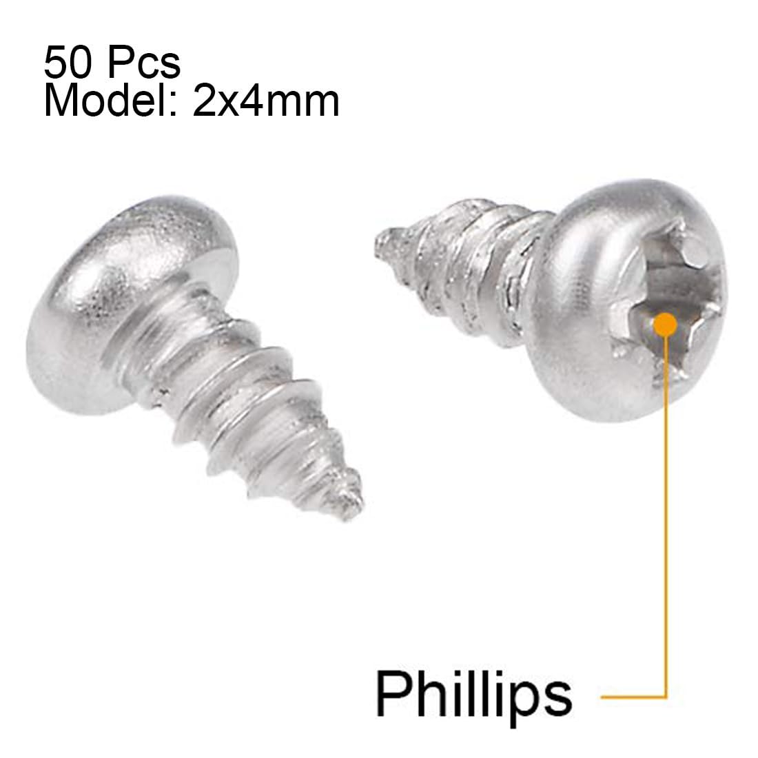 TA-VIGOR 50Pcs Self Tapping Screws, M2 Phillips Pan Head Screw, 4mm Round Head Tapping Screws - Image 3
