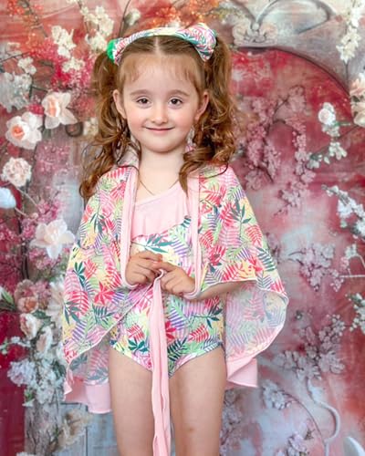 Image of HINTINA Toddler Girl One Piece Ruffle Swimsuit with Cover Up Skirt Bathing Suit Swimwear 2-7Y