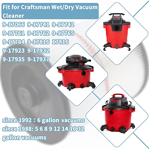 Improvedhand 17816 Red-Stripe Cartridge Filter Repalcement For Craftsman Shop Vac Wet/Dry Vacuum Cleaner 17816, 9-17816, 5 6 8 12 16 And Large Gallon, 2 Pack #TOP4