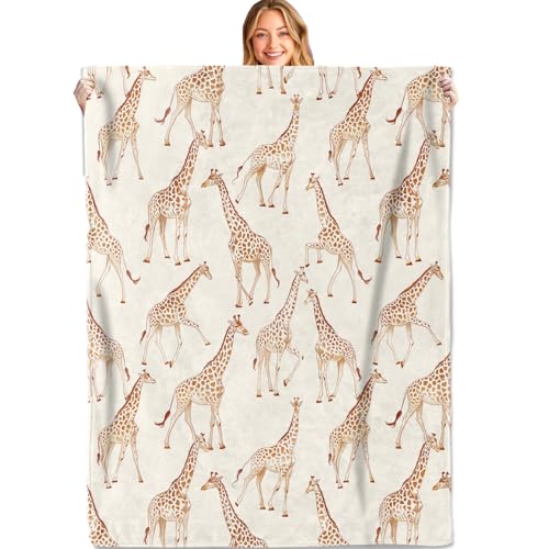 MIEPOS Cute Giraffe Print Throw Blanket 50x60in Soft Lightweight Flannel Retro Cartoon Blankets - Gifts for Kids & Animal Lovers for Couch Office Travel Home Living Room Decor
