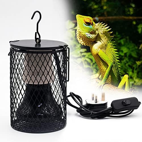 Reptile Heat Lamp with Guard, 100W Ceramic Heat Lamps Heat Lamp Lampshade Holder Heater Infrared Reptile Heat Bulb with Anti Hot Bracket Cage for Bearded Dragon, Lizard, Tortoise, Snake, UK Plug