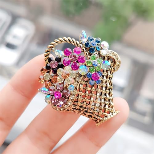 Image of Rhinestone Flower Basket Brooch for Women Colorful Crystal Flower Basket Brooch Pin Dainty Crystal Flower Brooch Pin Elegant Clothing Hat Bag Accessories