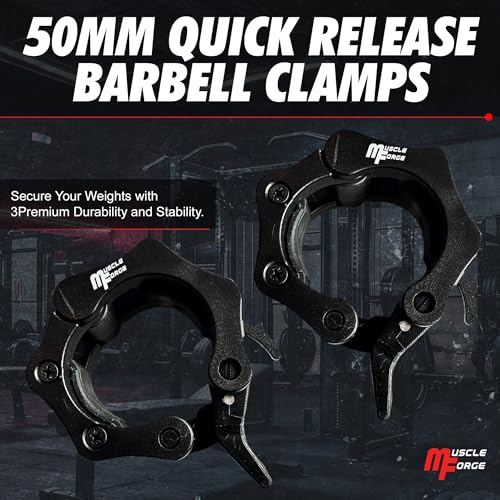 MuscleForge® Olympic Barbell Collars, 50mm Gym Weight Bar Clips, Quick Release Barbell Clamps for Olympic Bar, Securely Fastened 2 pcs. - Image 6